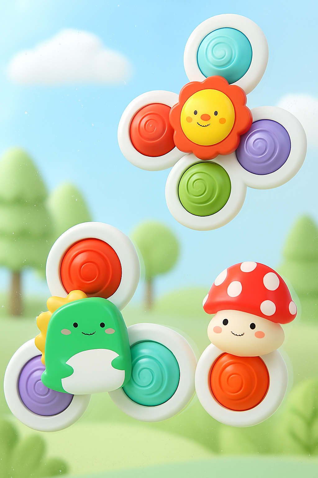 Baby Suction Cup Window, Car, Bathing Spinning Toy Pack Of 3